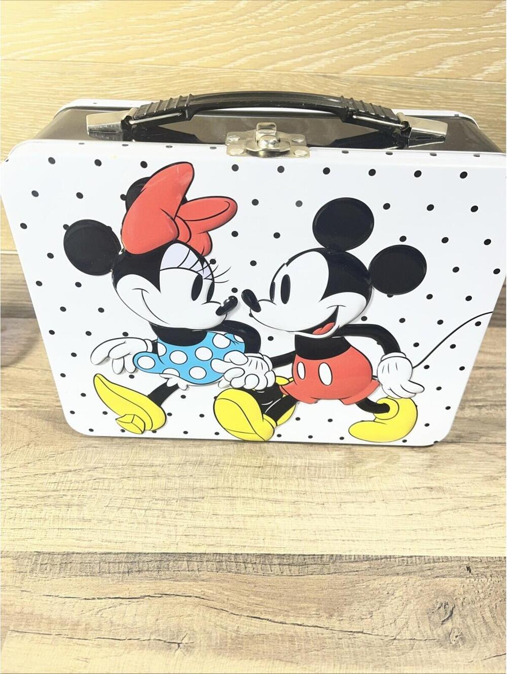 Mickey & Minnie Mouse Large Tin Tote Metal Lunch Box Disney Love Kiss 89070